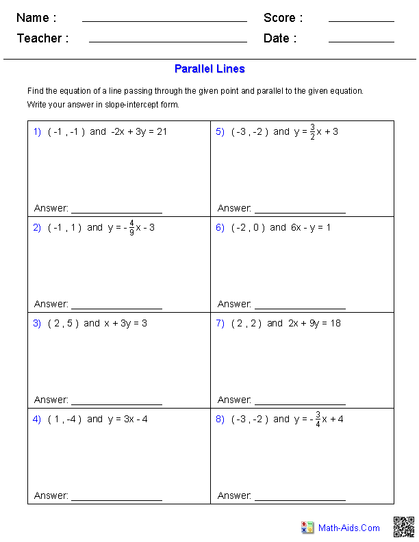 Writing Equations Of Parallel And Perpendicular Lines Worksheet Answers Geometry