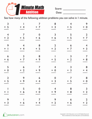 4th Grade 1 Minute Math Worksheets
