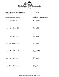 6th Grade Free Pre Algebra Worksheets