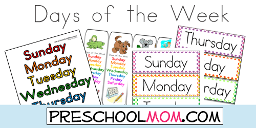 Preschool Free Printable Days Of The Week Printables