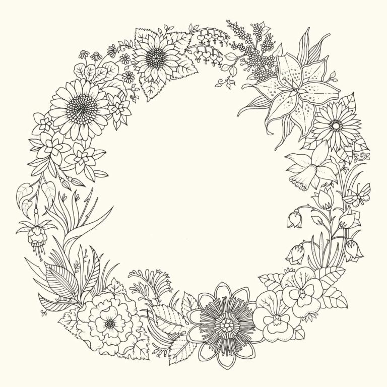 Printable Flower Wreath Coloring Page
