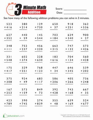 Minute Math Worksheets Addition And Subtraction