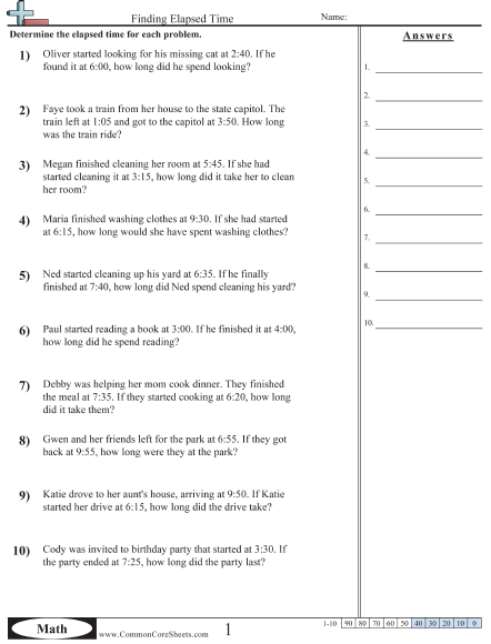 Elapsed Time Worksheets Grade 4 Word Problems