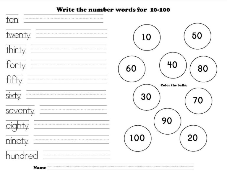 Matching Number Words Worksheet 1-100