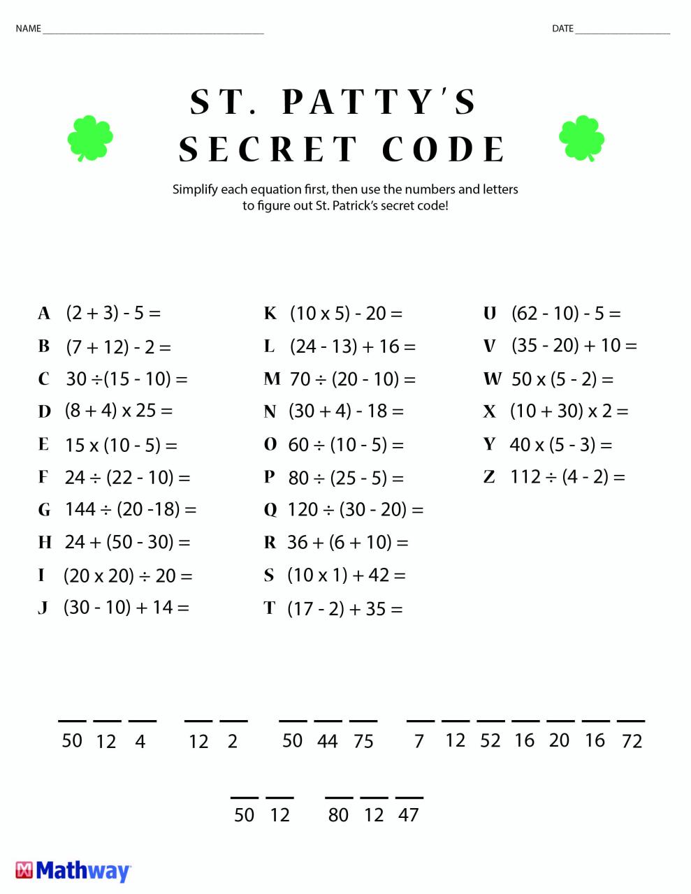 Third Grade Secret Code Worksheets Pdf