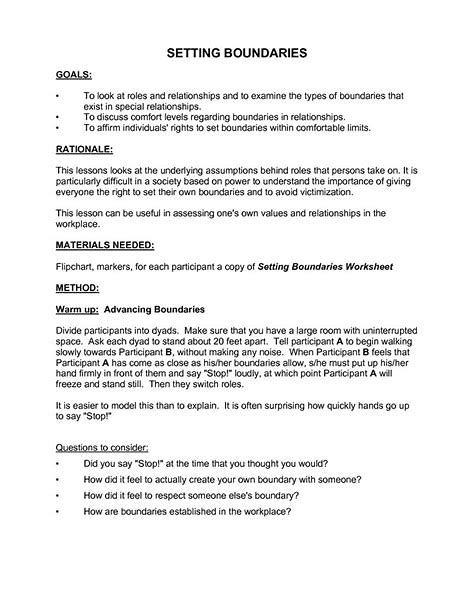 Therapy Printable Boundaries Worksheet