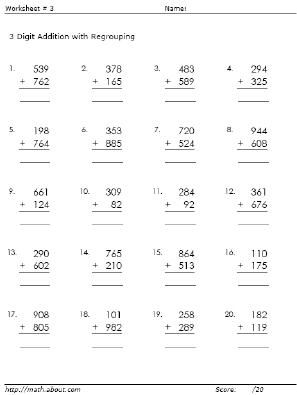 Addition Third Grade Math Worksheets