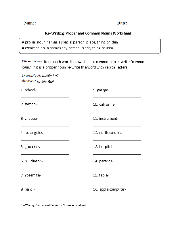 Common And Proper Nouns Worksheet 4th Grade