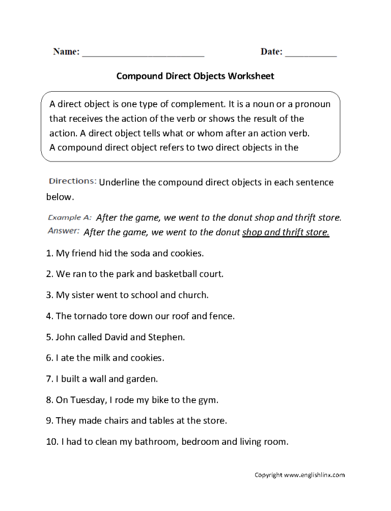 8th Grade Subject Verb Object Worksheets With Answers