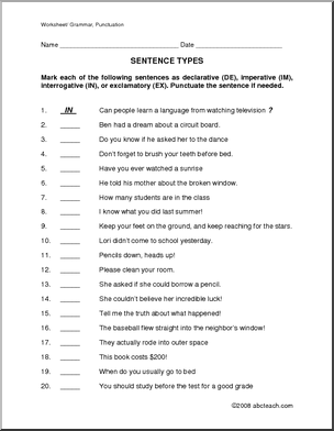 4th Grade Imperative Sentence Worksheets Pdf