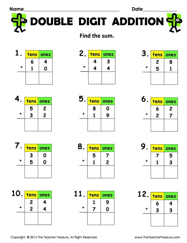 Math Worksheets Double Digit Addition Without Regrouping