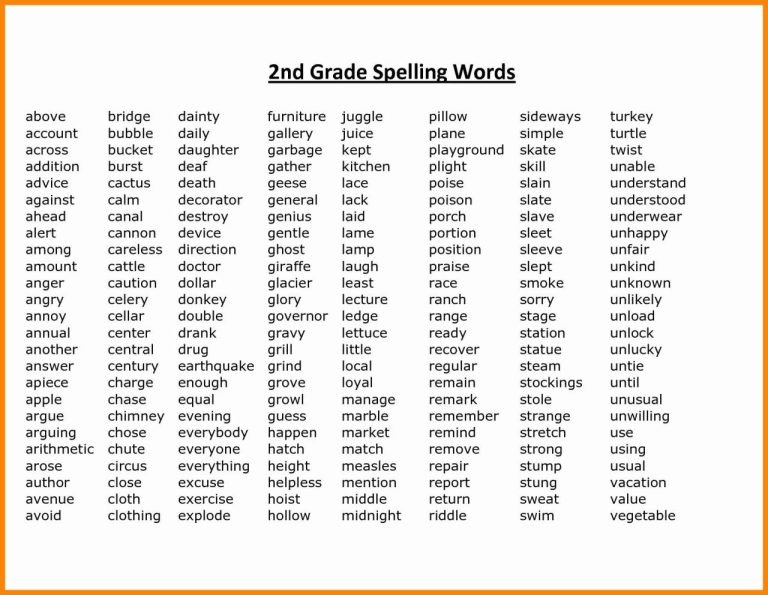 Second Grade 2nd Grade Spelling Words Worksheets