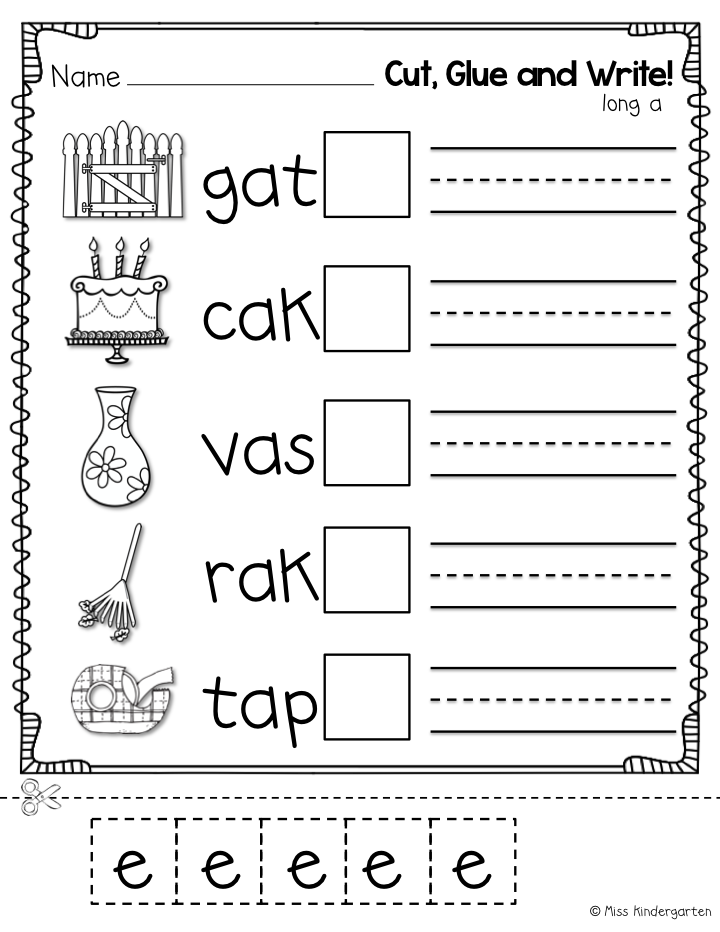 Kindergarten Magic E Words Worksheets