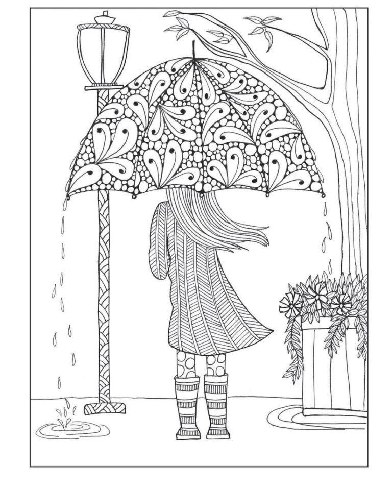 Simple Rain Coloring Page