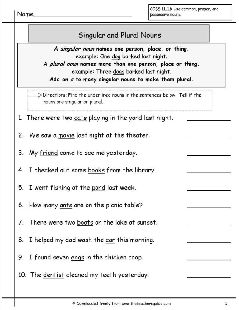 Grade 7 Singular And Plural Sentences Worksheets With Answers