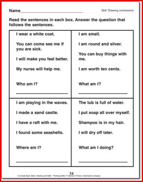 Drawing Conclusions Worksheets 6th Grade Pdf