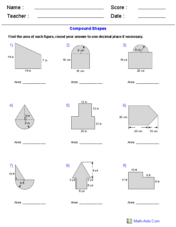 Area Of Composite Figures Worksheet Answers