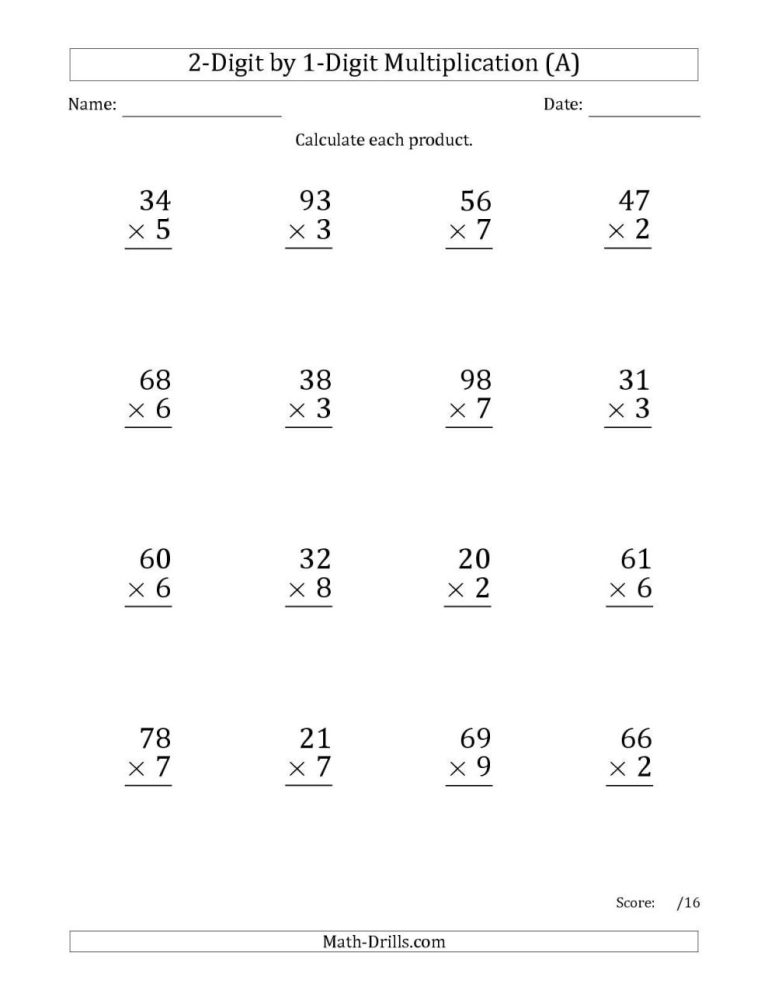 Multiplication Third Grade Math Worksheets