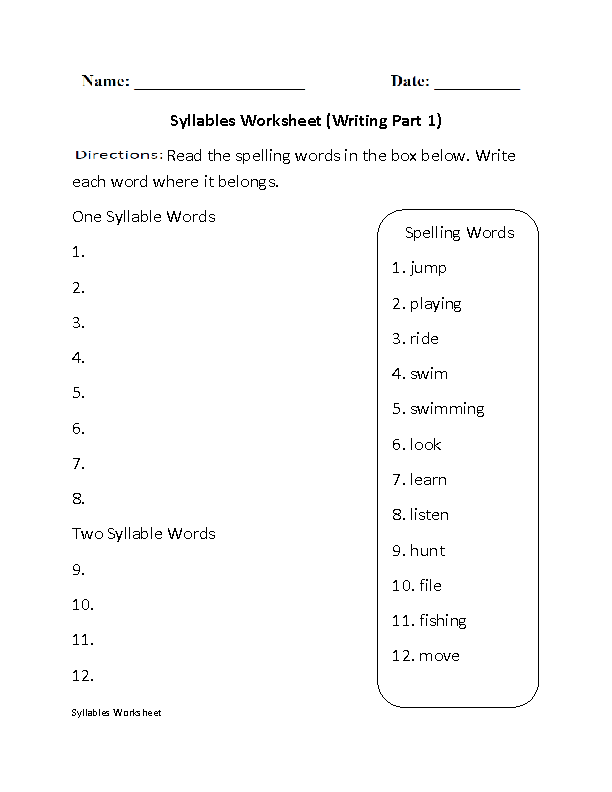 Answer Key Syllables Worksheets With Answers
