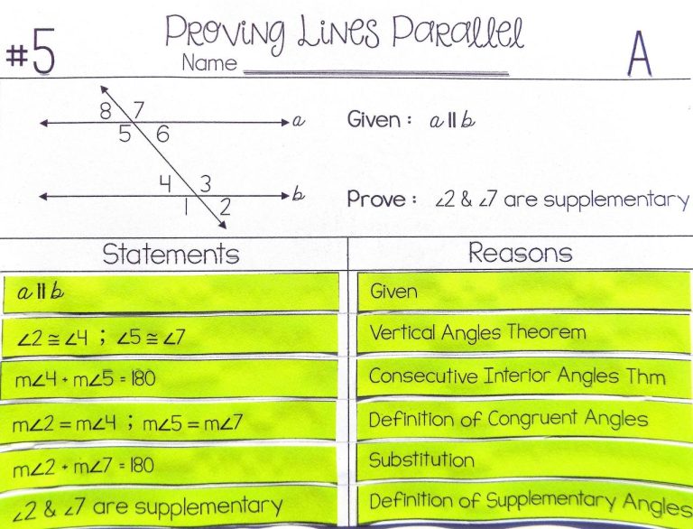 Geometry Proving Lines Parallel Worksheet Answer Key