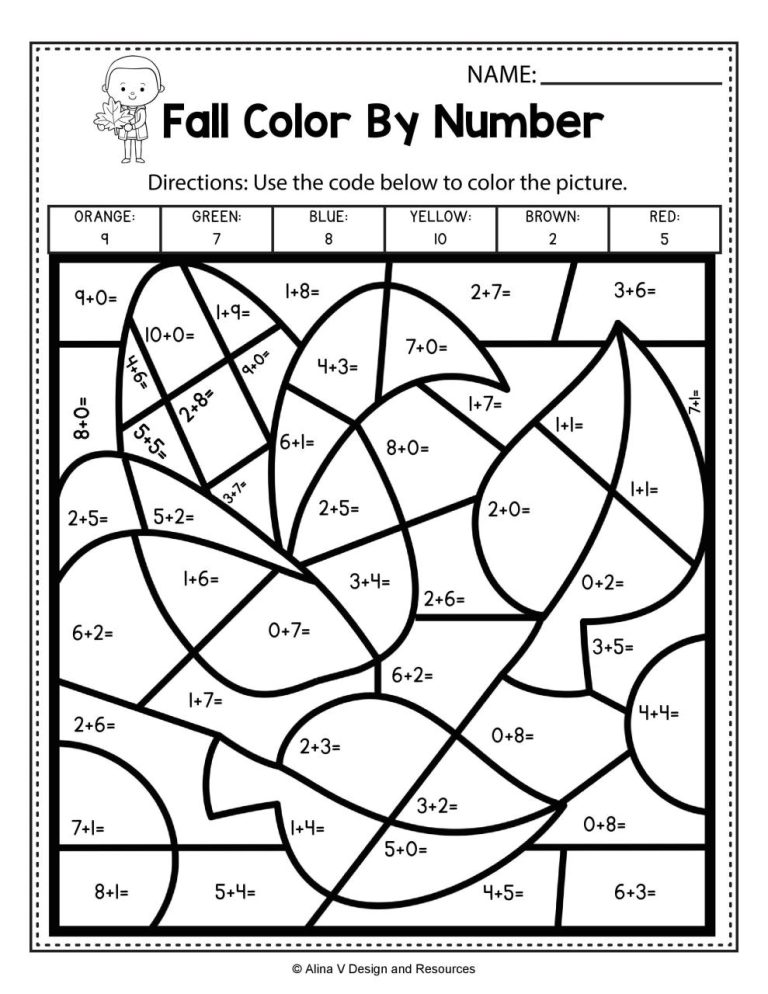 2nd Grade Color By Number Addition Worksheets