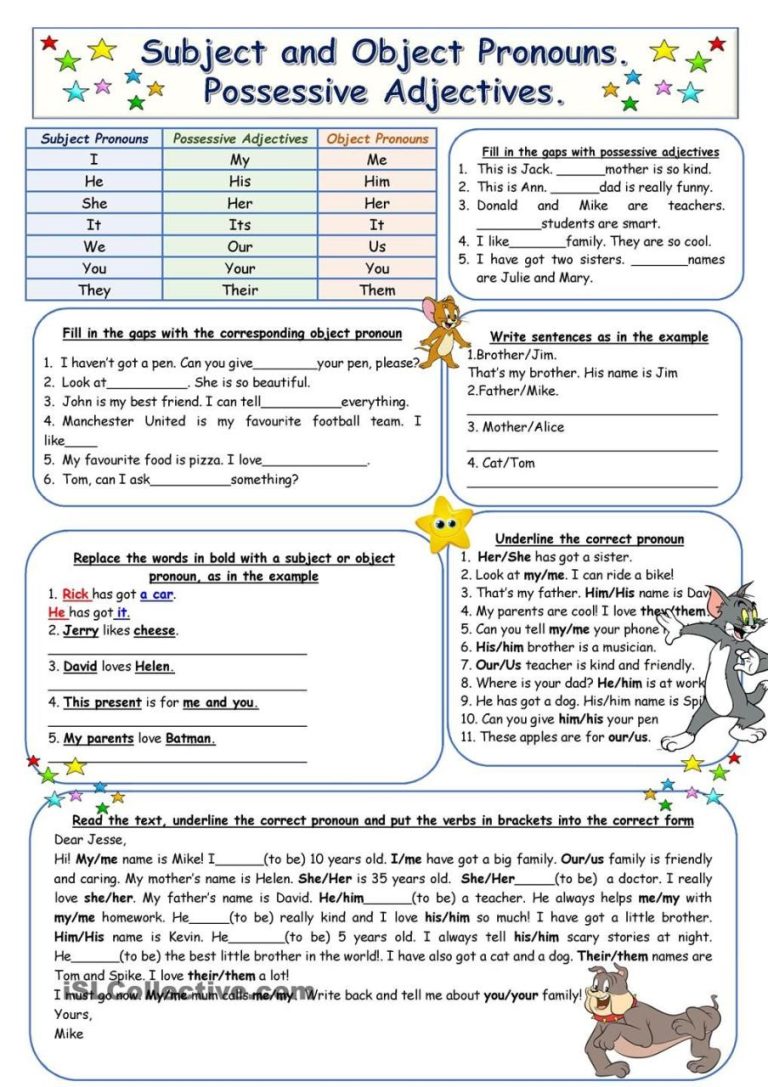 Subject And Object Pronouns Worksheets With Answers Pdf Grade 6