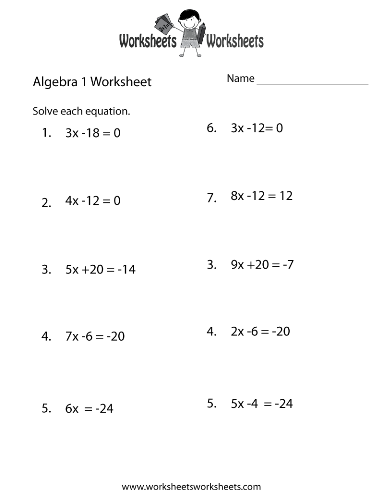 9th Grade Algebra Problems Worksheets