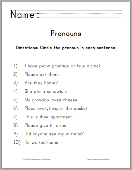 Free Printable Pronoun Worksheets For Grade 3