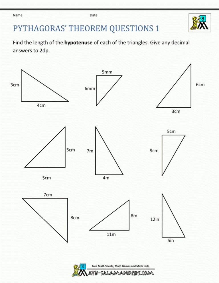 Pythagoras And Trigonometry Worksheet With Answers