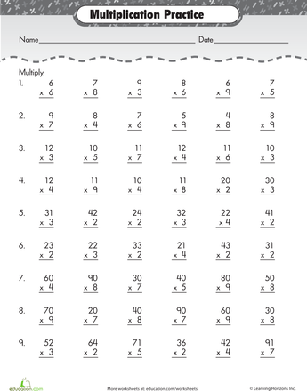Multiplication 5 Minute Math Worksheets