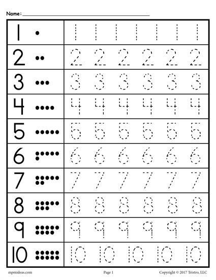 Free Tracing Numbers 1-10 Worksheets
