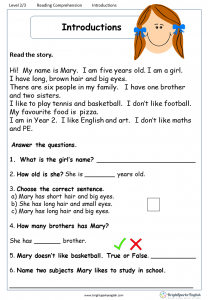 Reading Comprehension For 5 Year Olds