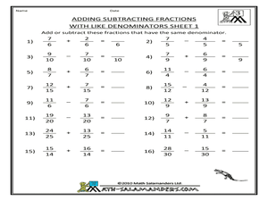Adding And Subtracting Fractions With Different Denominators Worksheets