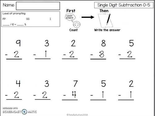Touch Math Single Digit Subtraction Worksheets