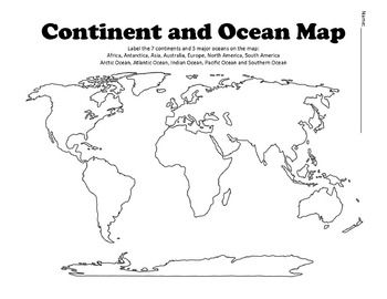 Printable Worksheet Continents And Oceans Map