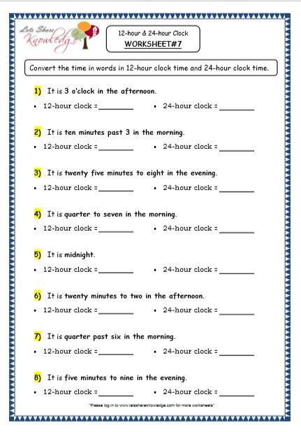 4th Grade Printable Time Worksheets Grade 4