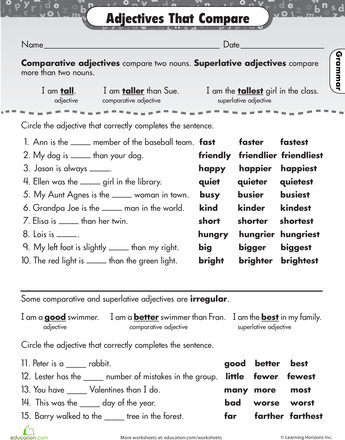 4th Grade Degree Of Adjectives Worksheets For Grade 4