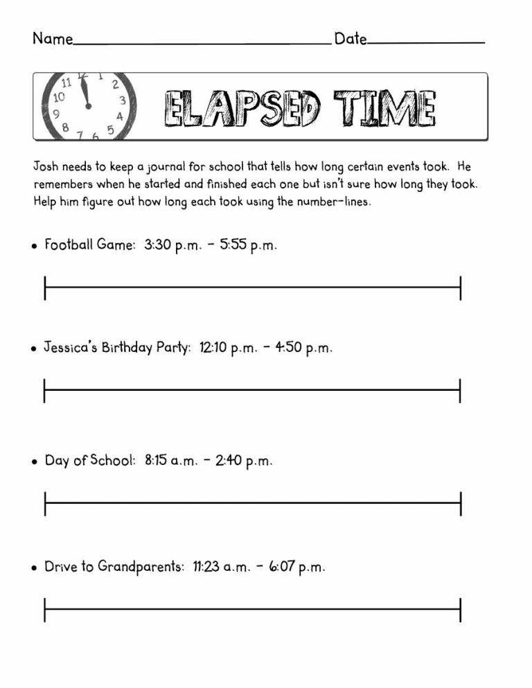 3rd Grade Elapsed Time Worksheets