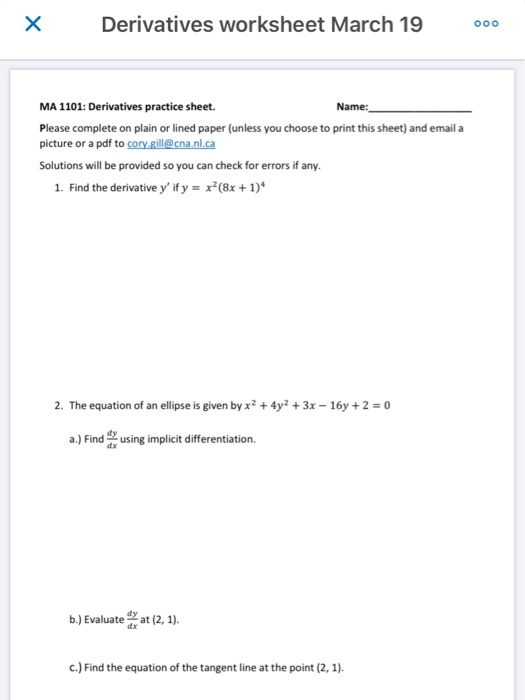 Implicit Differentiation Worksheet With Solutions Pdf