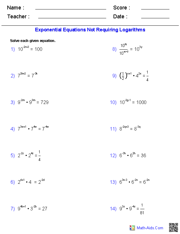 Real World Logarithm Problems Worksheet