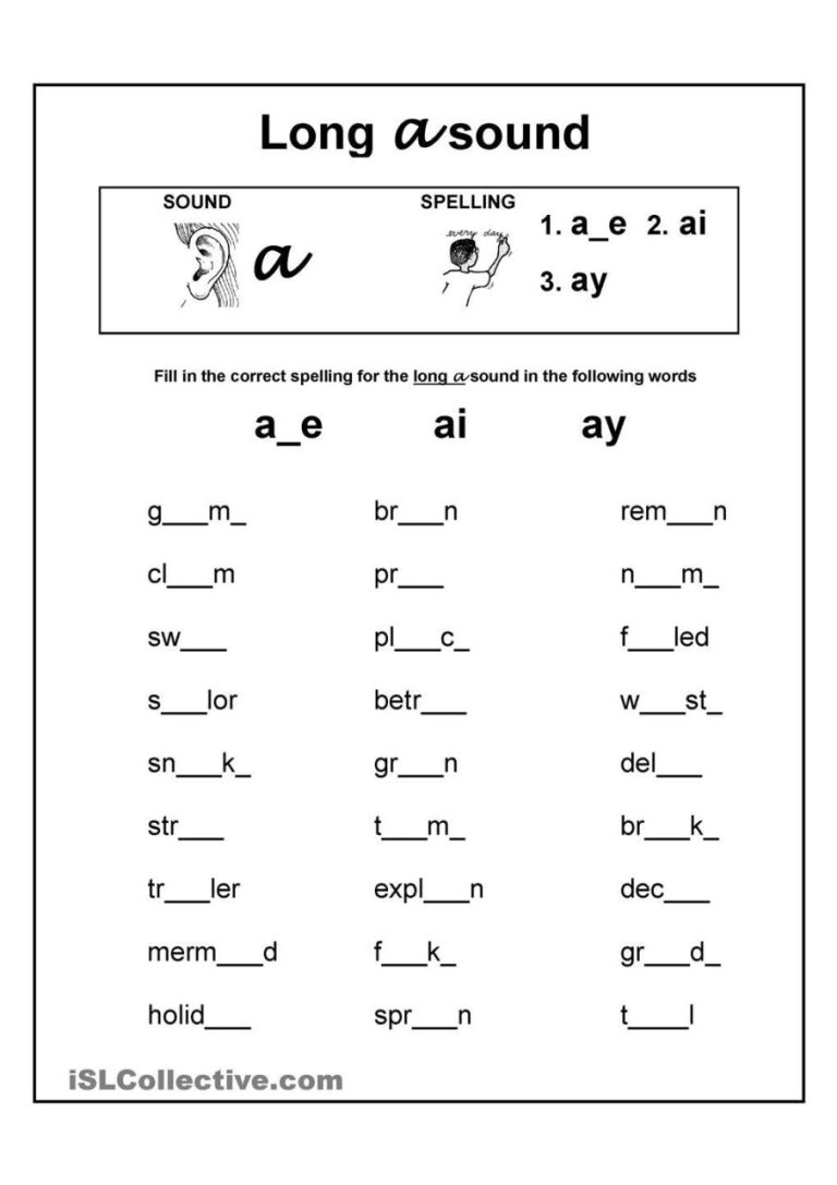Long Vowel Sounds Worksheets For Kindergarten