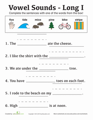 Kindergarten Long Vowel Sentences Worksheets