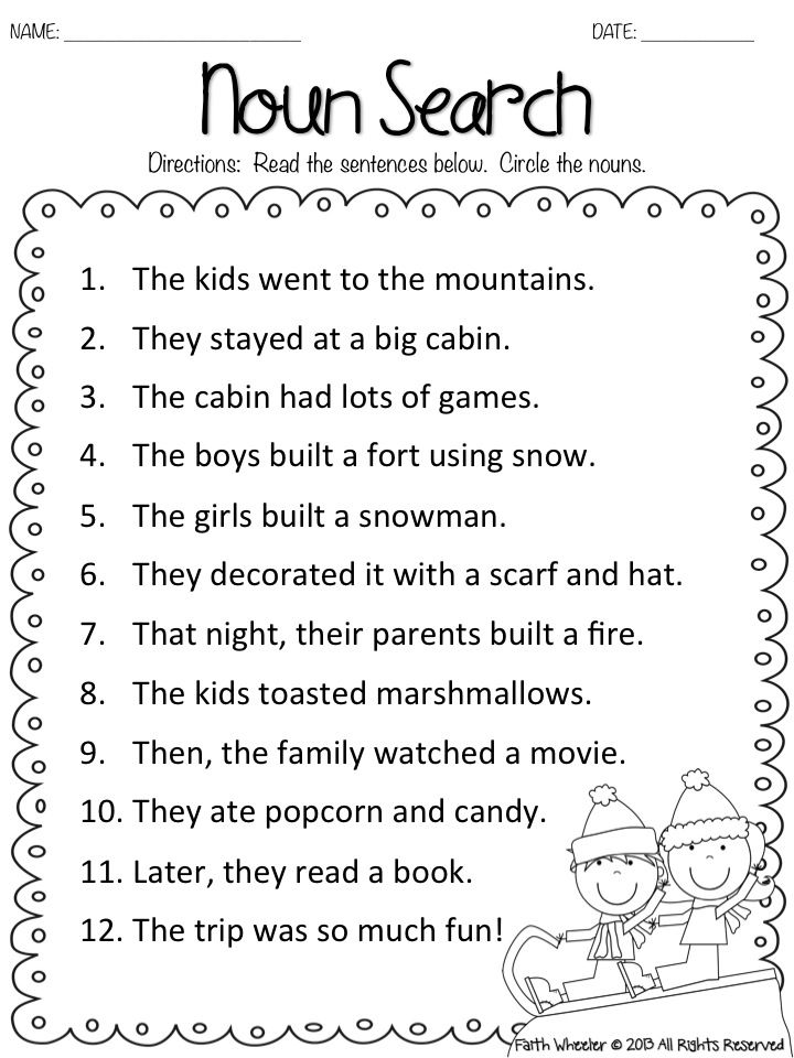 Identification First Grade Noun Worksheets For Grade 1