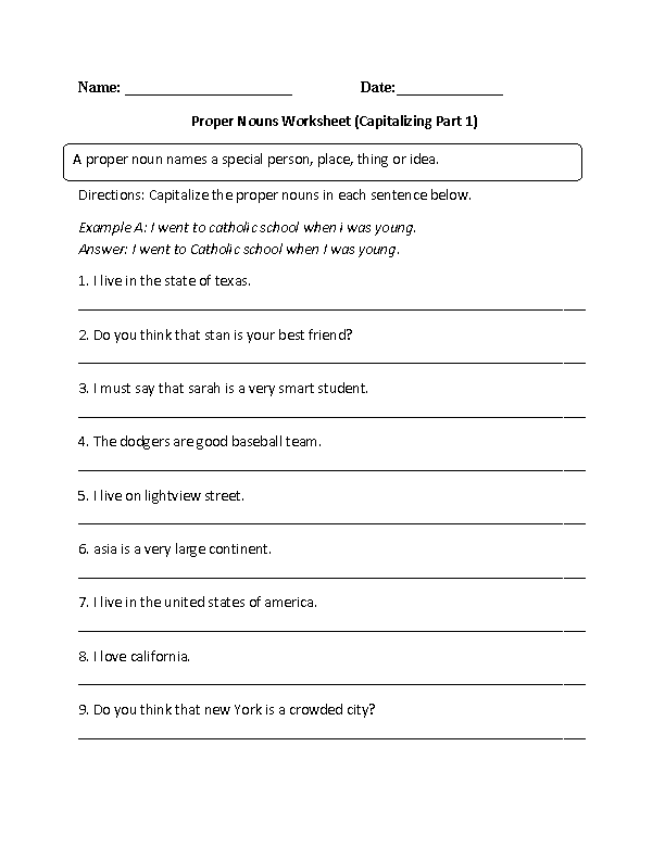 2nd Grade Noun Worksheets For Grade 1 With Answers