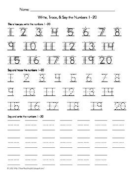 Number Tracing Worksheets 1-20 Pdf Free