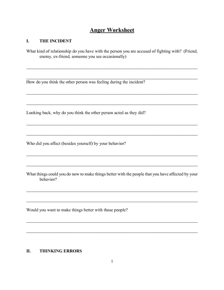 Anger Worksheets For Adults Pdf
