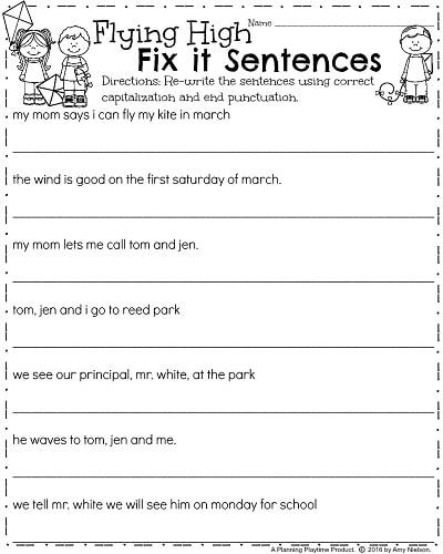 Sentence Editing Worksheets 1st Grade