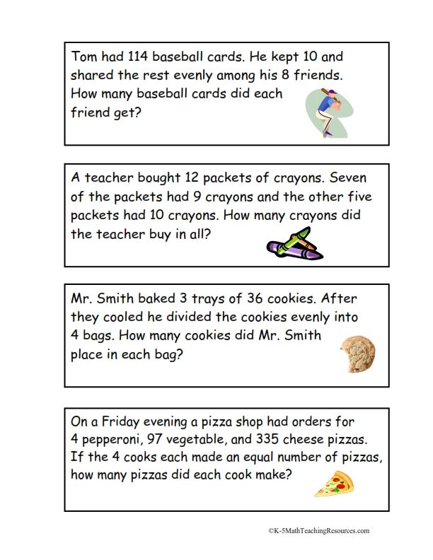 Fourth Grade 3rd Grade Division Word Problems Grade 3