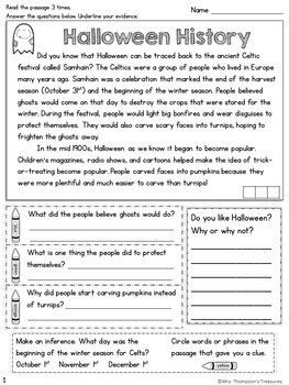 1st Grade Halloween Reading Comprehension Pdf