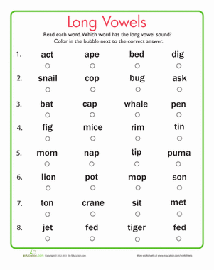 4th Grade Long Vowel Sounds Worksheets